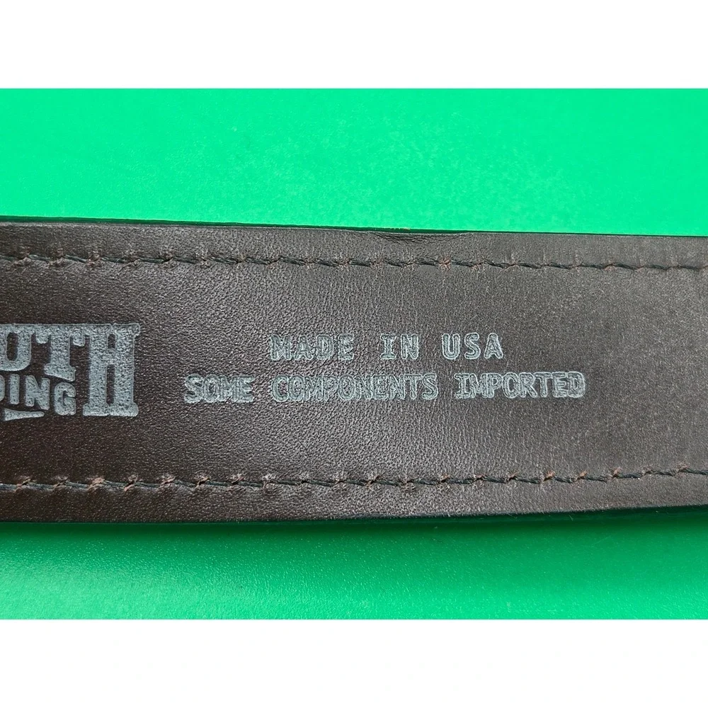 Duluth Trading Co Mens Brown Leather Lifetime Belt Solid Brass Buckle 48 85362